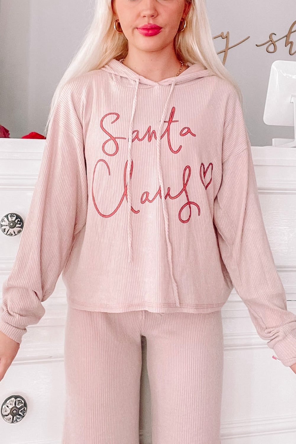 Light Pink Santa Claus Christmas PJ Set Loungewear JT's Designer Fashion