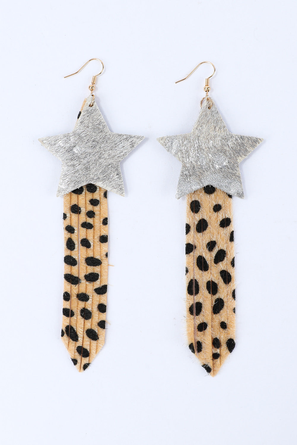 Brown Fuzzy Leopard Shooting Star Earrings Jewelry JT's Designer Fashion