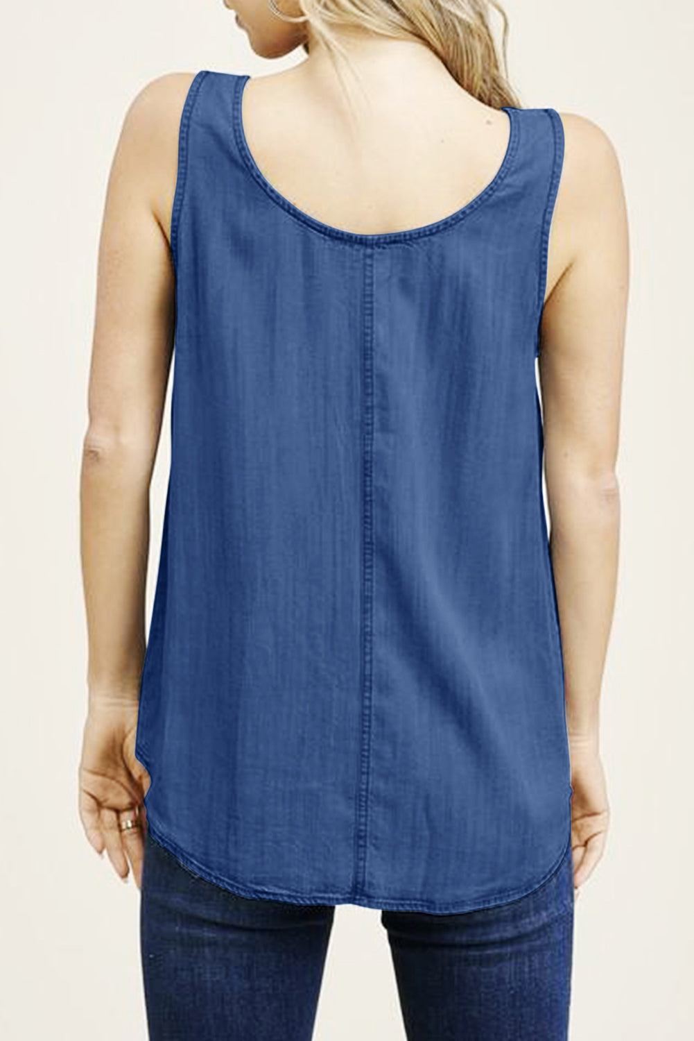 Blue Plain Denim Bust Pocket Tank Top Tank Tops JT's Designer Fashion