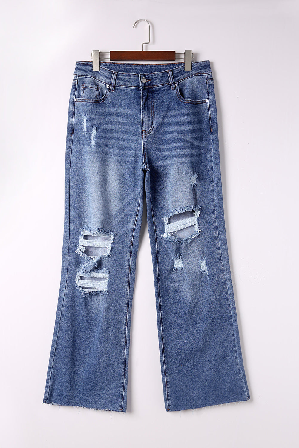 Blue Distressed High Waist Straight Leg Jeans Jeans JT's Designer Fashion