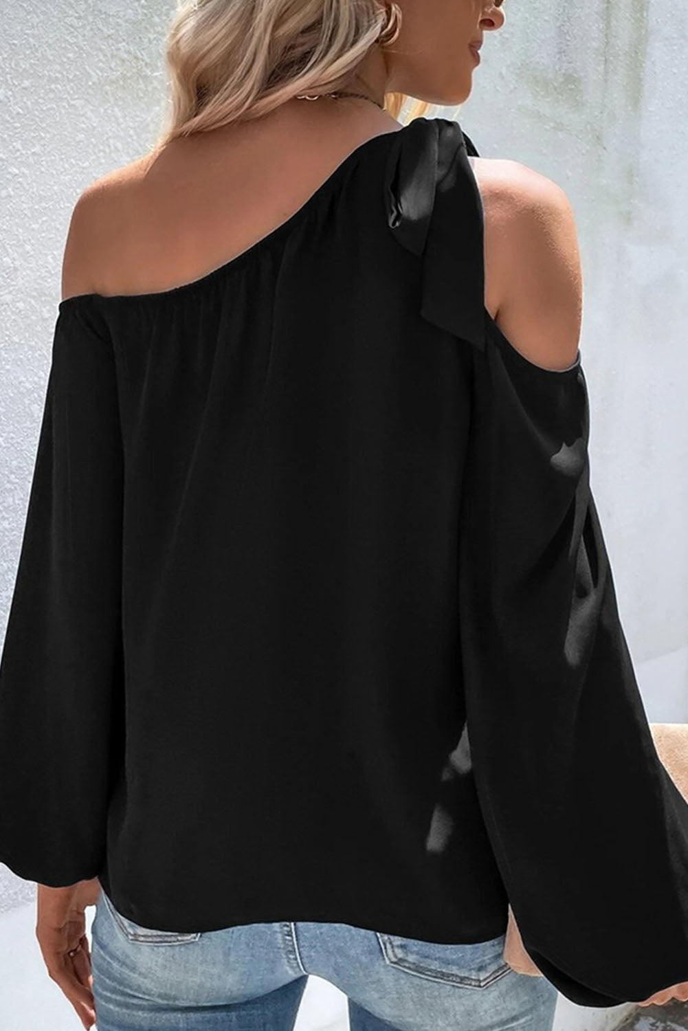 Black Knotted Asymmetric Off Shoulder Blouse Tops & Tees JT's Designer Fashion