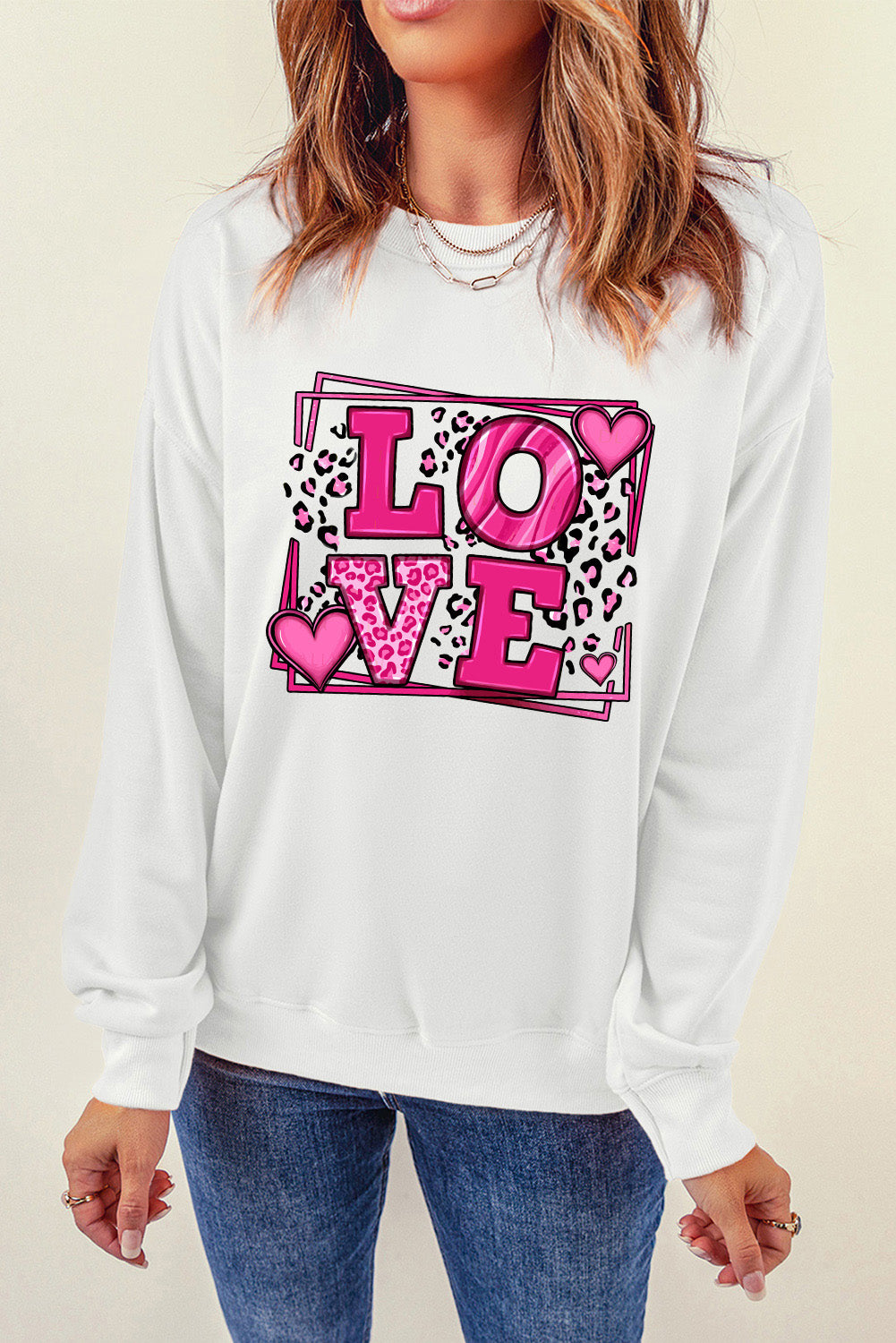 Beige Sweet LOVE Valentines Graphic Sweatshirt Graphic Sweatshirts JT's Designer Fashion