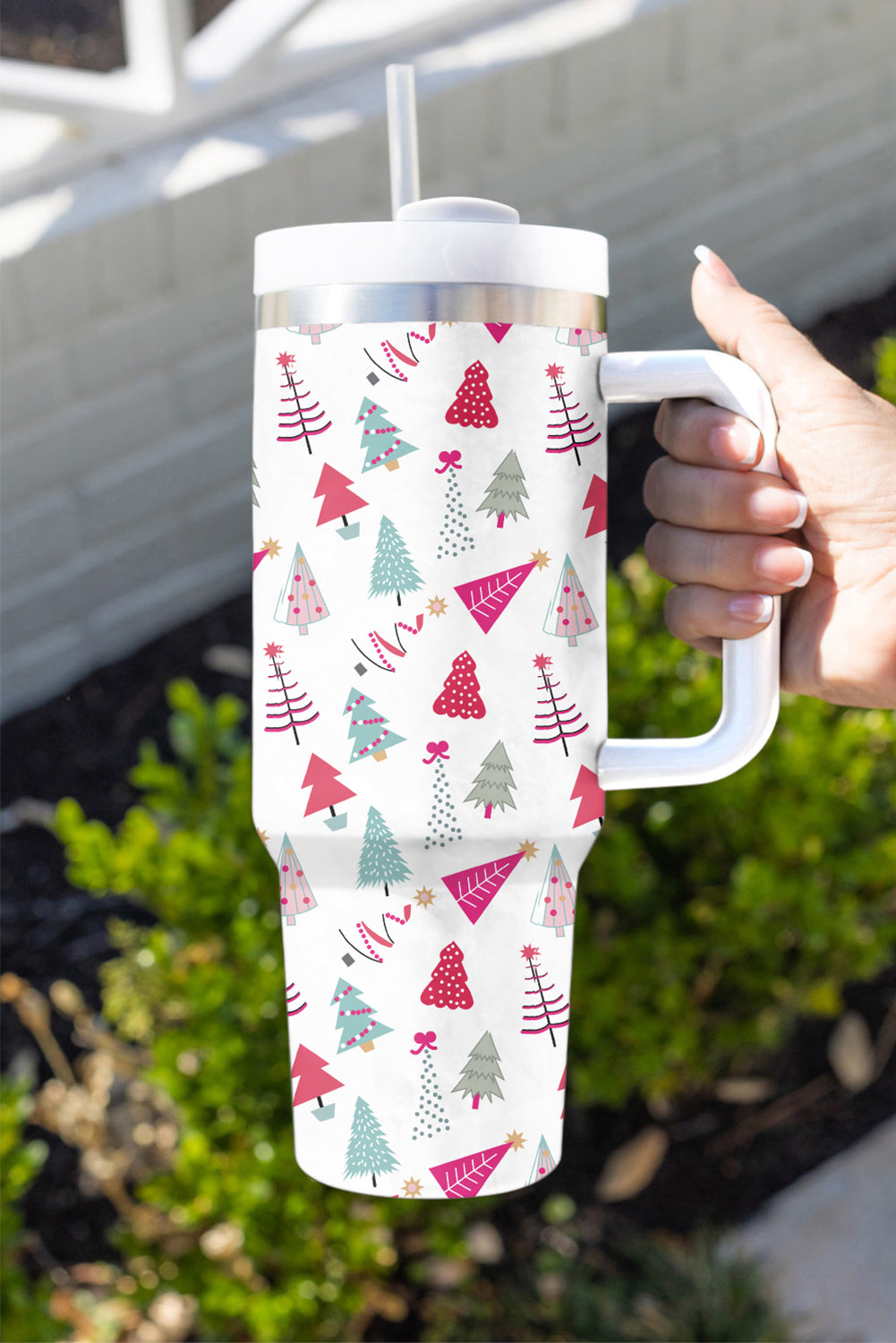 White Cartoon Christmas Tree Printed Thermos Cup Tumblers JT's Designer Fashion