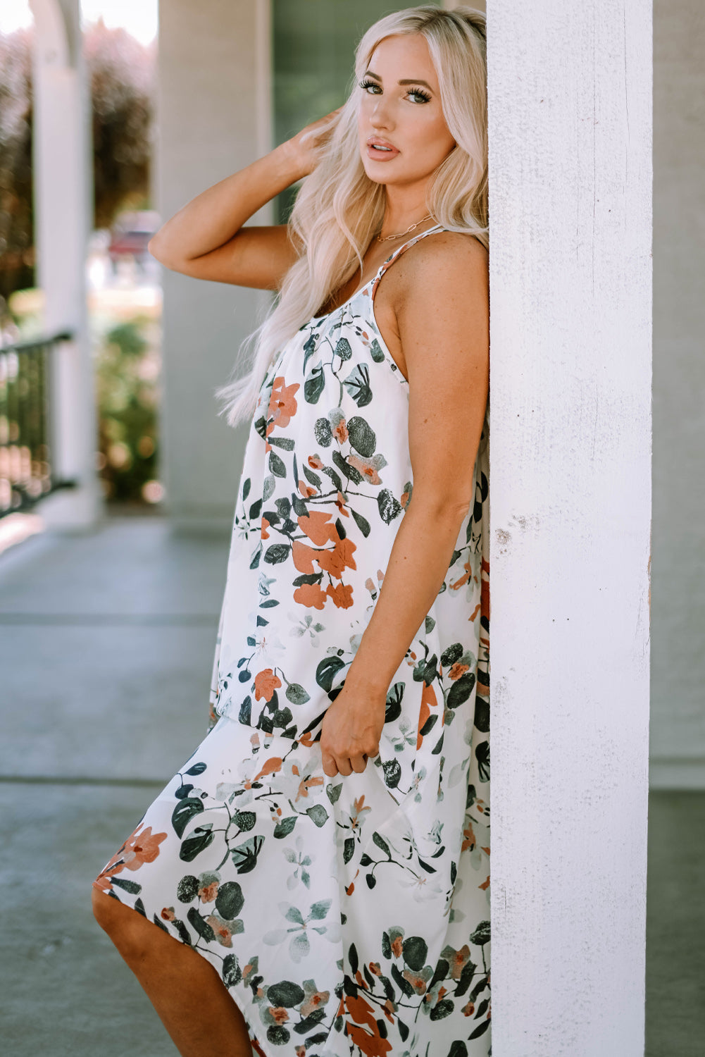 White Floral Print Spaghetti Straps Maxi Dress Maxi Dresses JT's Designer Fashion