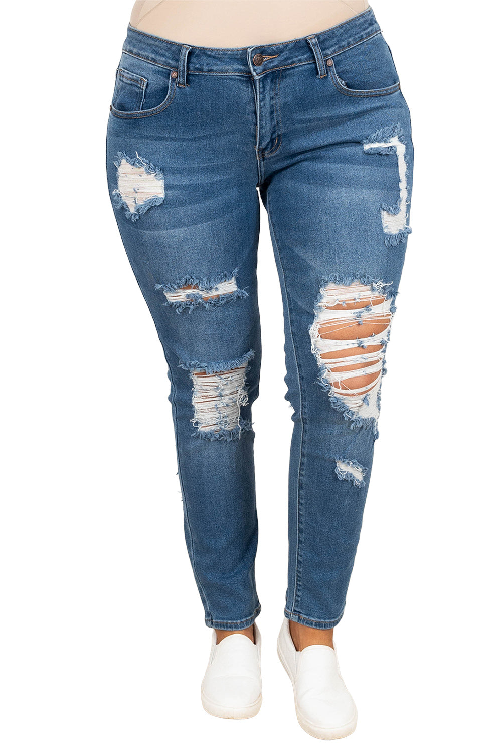 Blue Plus Size Distressed Ripped Skinny Jeans Plus Size JT's Designer Fashion