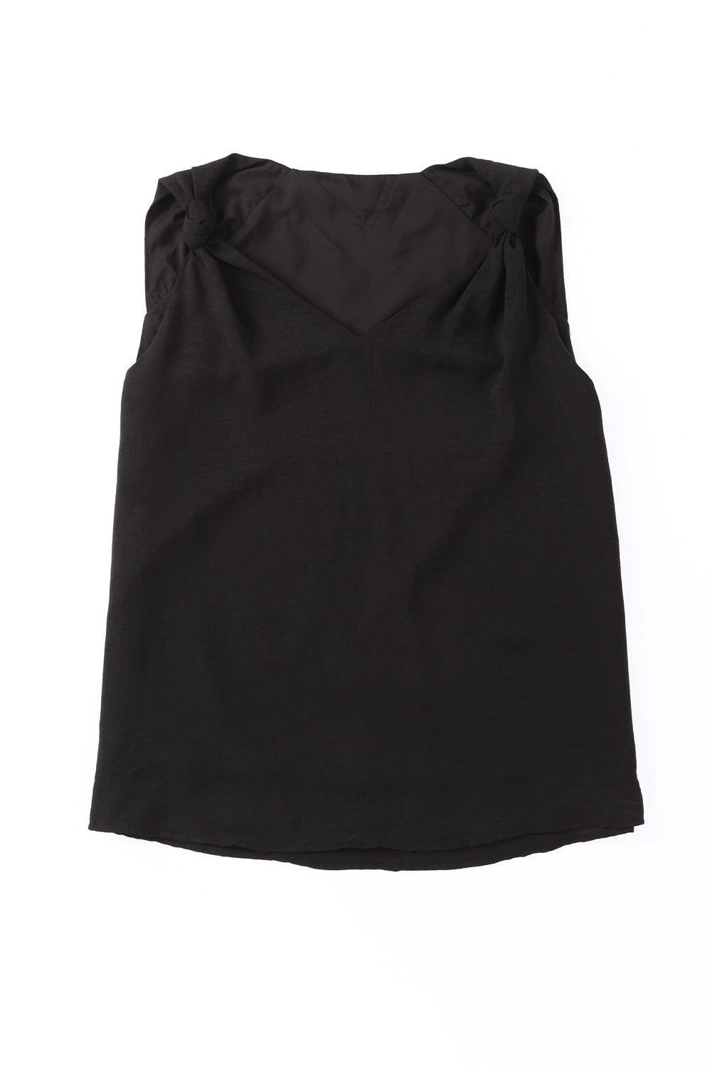 Black V Neck Knotted Shoulder Vest Tank Tops JT's Designer Fashion