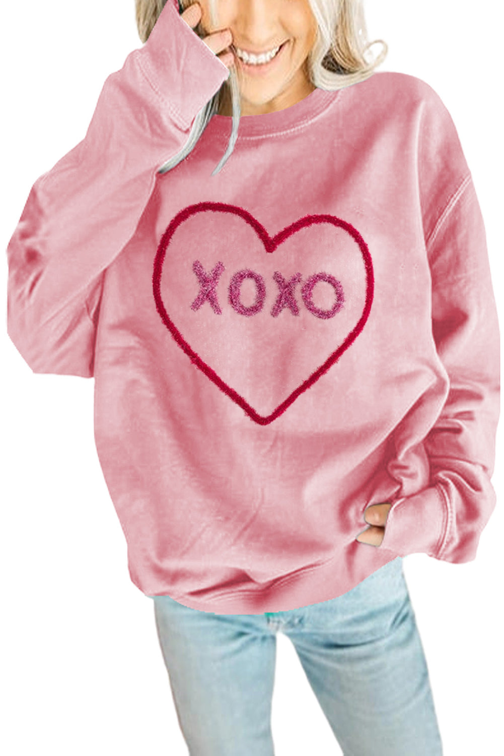 Light Pink xoxo Heart Graphic Pullover Sweatshirt Pre Order Sweatshirts & Hoodies JT's Designer Fashion