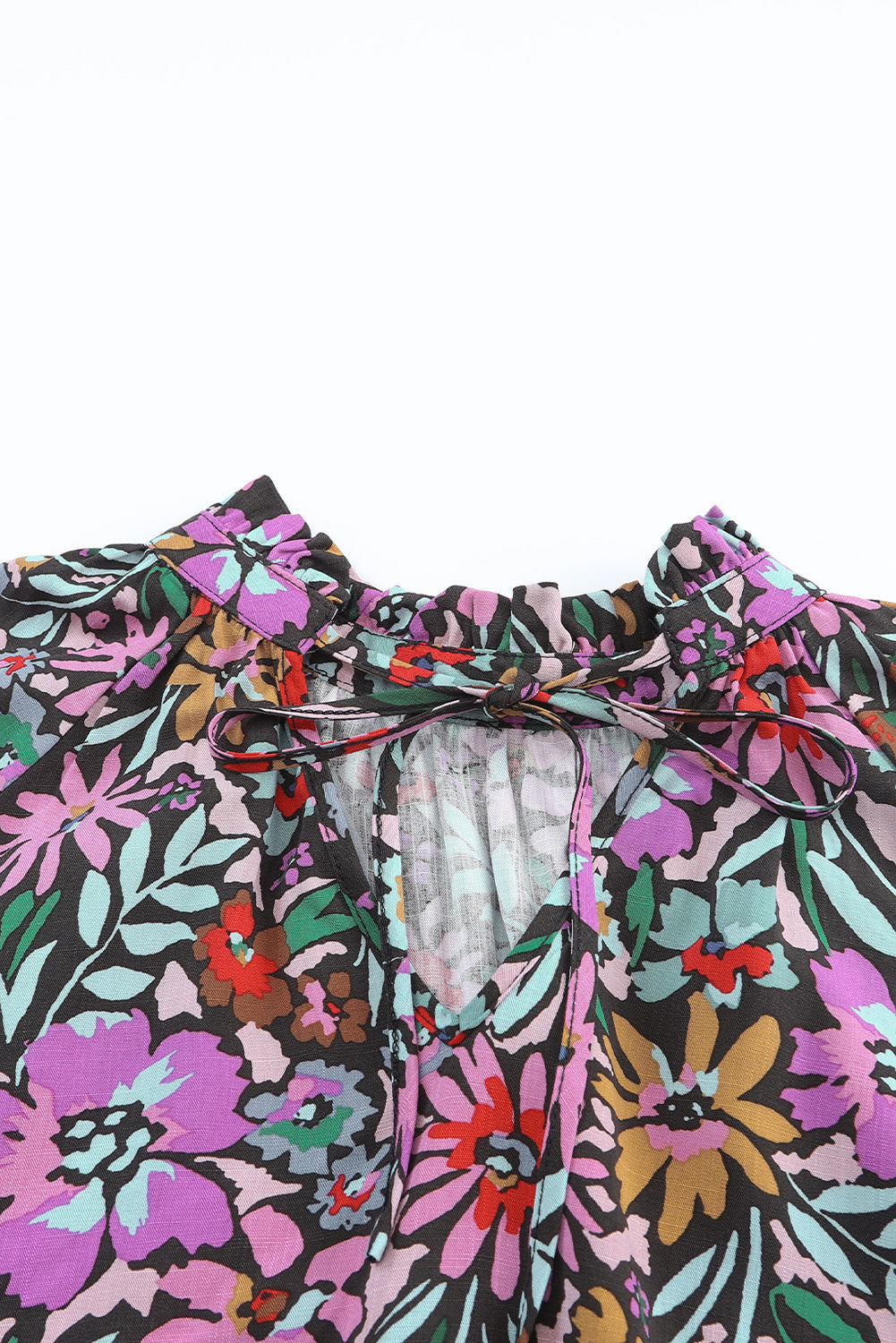 Multicolor Floral Print Ruffled Long Sleeve V-Neck Blouse Blouses & Shirts JT's Designer Fashion