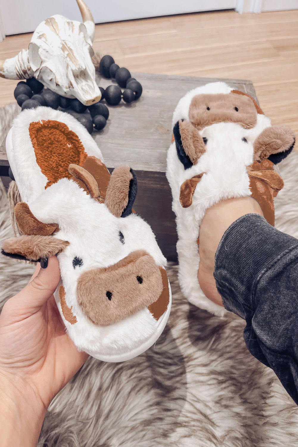 Camel Cartoon Cow Pattern Plush Lined Slippers Slippers JT's Designer Fashion