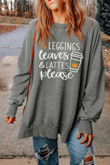 Gray Slogan Print Side Split Oversized Sweatshirt Gray 75%Polyester+25%Cotton Graphic Sweatshirts JT's Designer Fashion