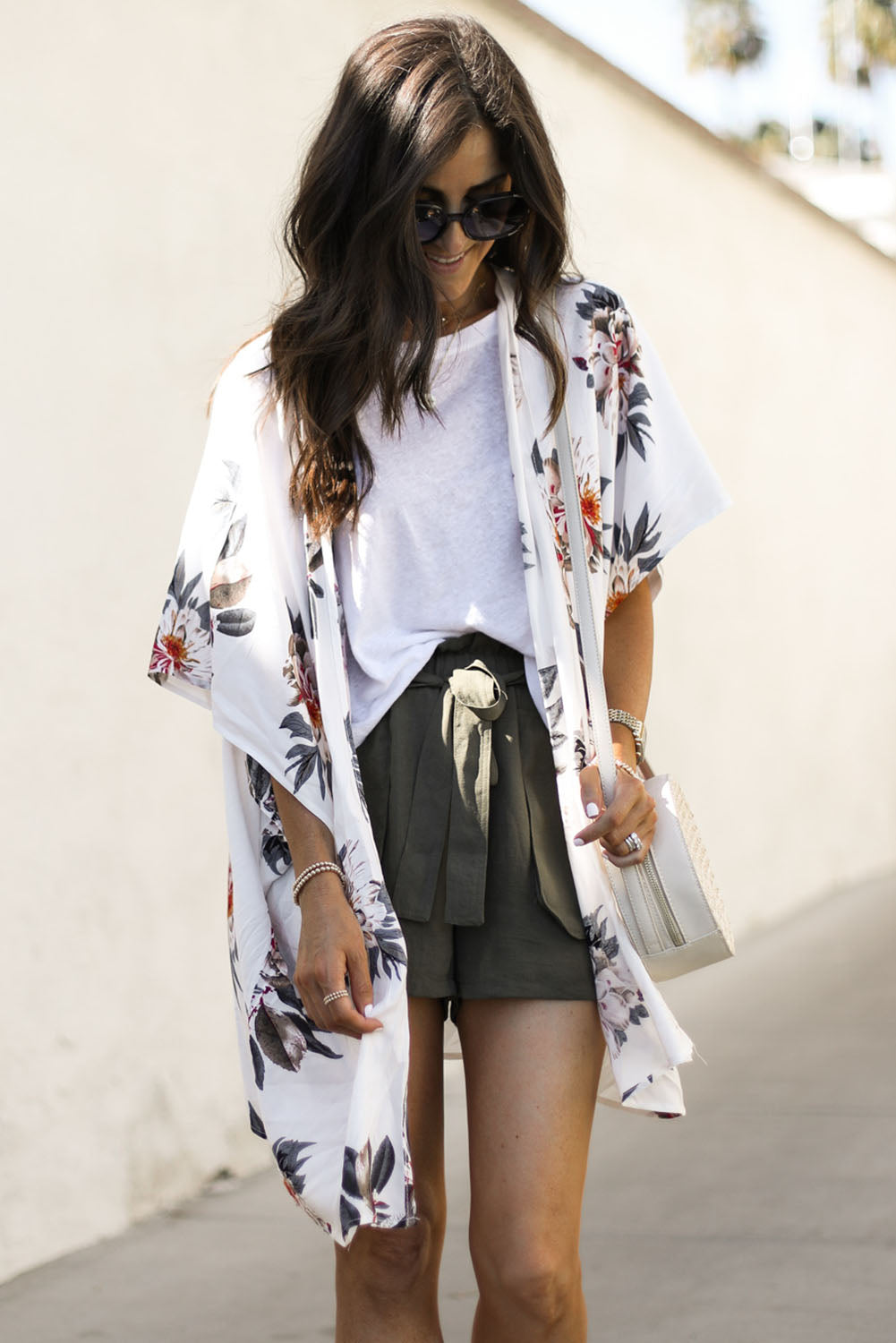 White Floral Print Summer Kimono Kimonos JT's Designer Fashion