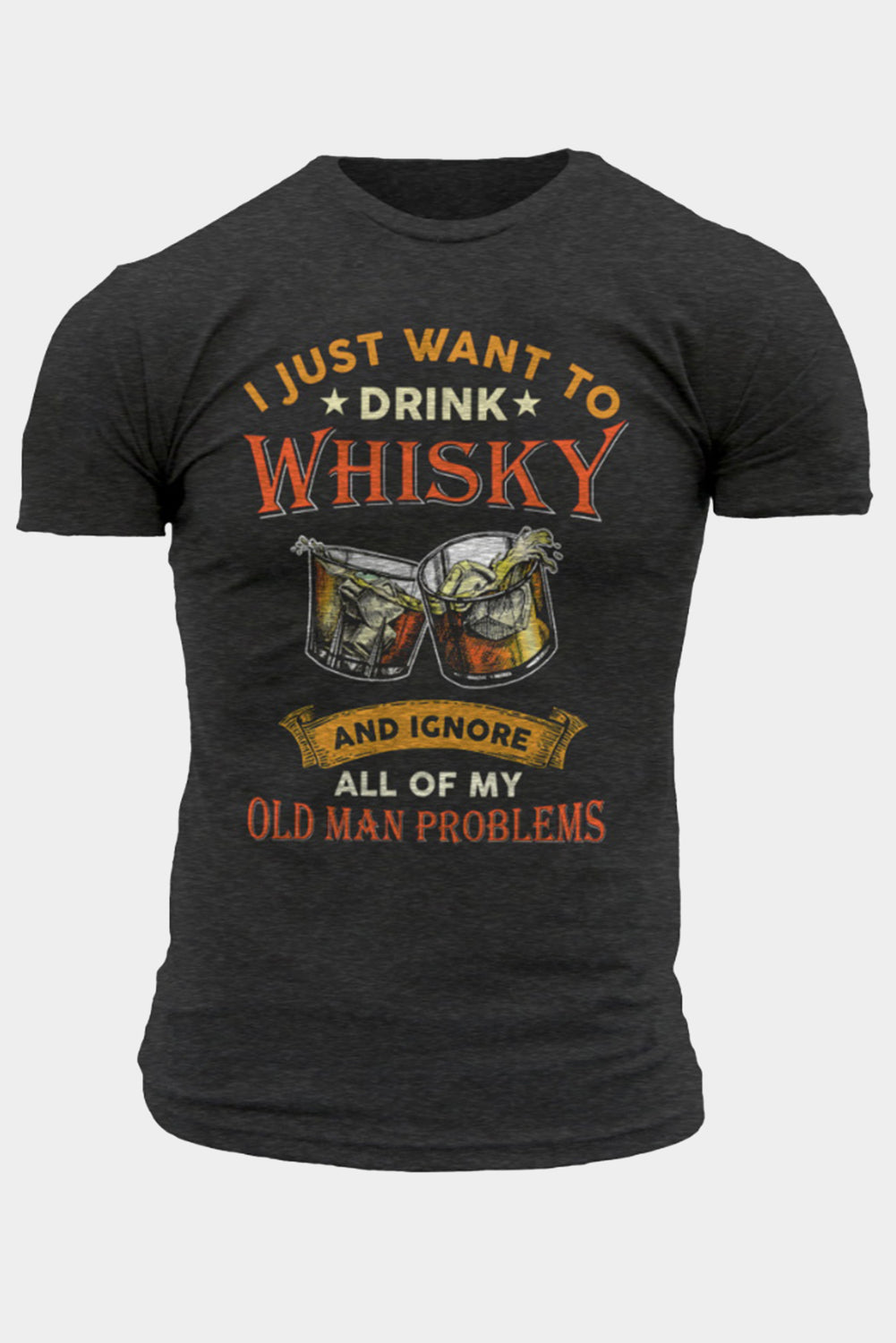 Gray I Just Want To Drink Whisky Mens Graphic Tee Gray 62%Polyester+32%Cotton+6%Elastane Men's Tops JT's Designer Fashion