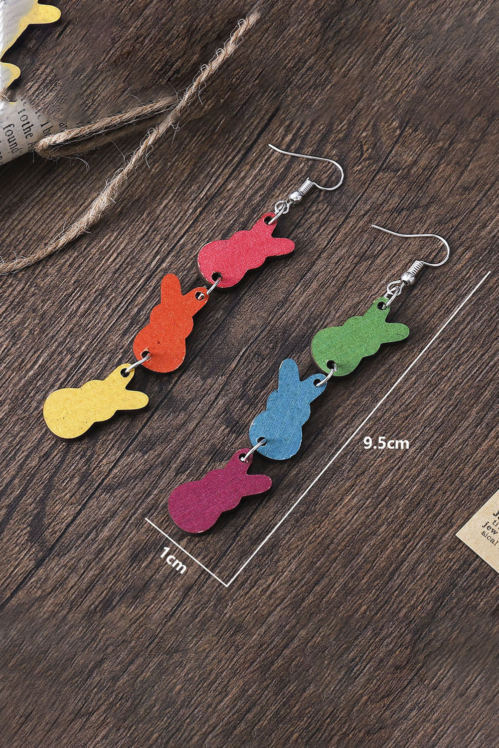 Multicolor Double-side Bunny Pastel Dangle Wood Earrings Jewelry JT's Designer Fashion