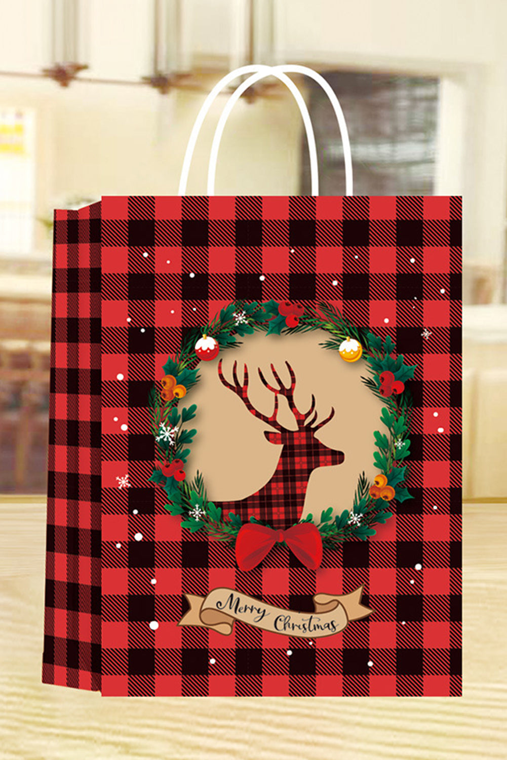 Fiery Red Reindeer Plaid Christmas Gift Bag Other Accessories JT's Designer Fashion