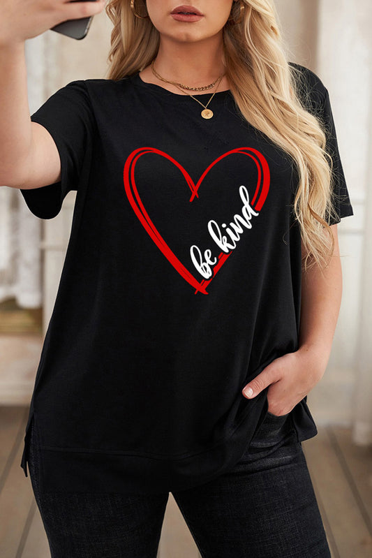 Black Black Black Heart Shaped Be Kind Print Short Sleeve Plus Size T-shirt Plus Size Tops JT's Designer Fashion