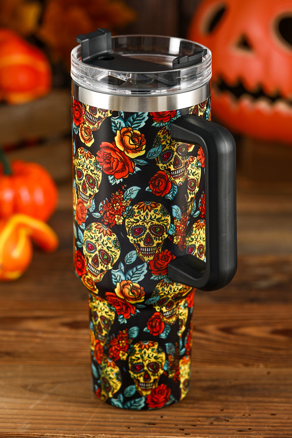 Yellow Skull Flower Printed Halloween Fashion Tumbler Tumblers JT's Designer Fashion