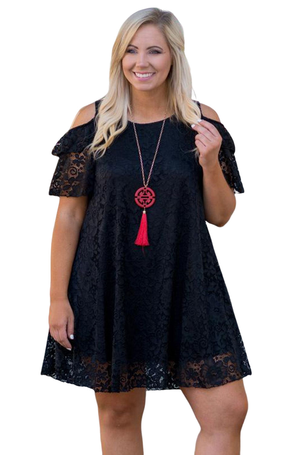 Black Cold Shoulder Lace Plus Size Dress Plus Size Dresses JT's Designer Fashion