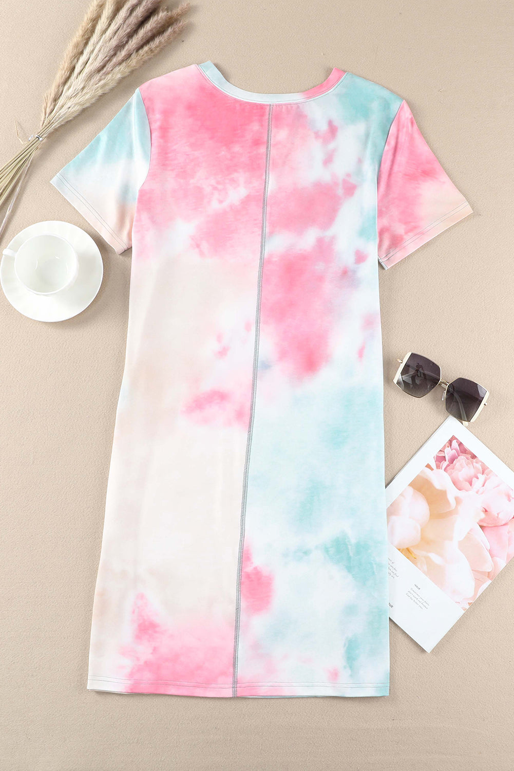 Multicolor Tie Dye Oversized Slit Tee Dress T Shirt Dresses JT's Designer Fashion