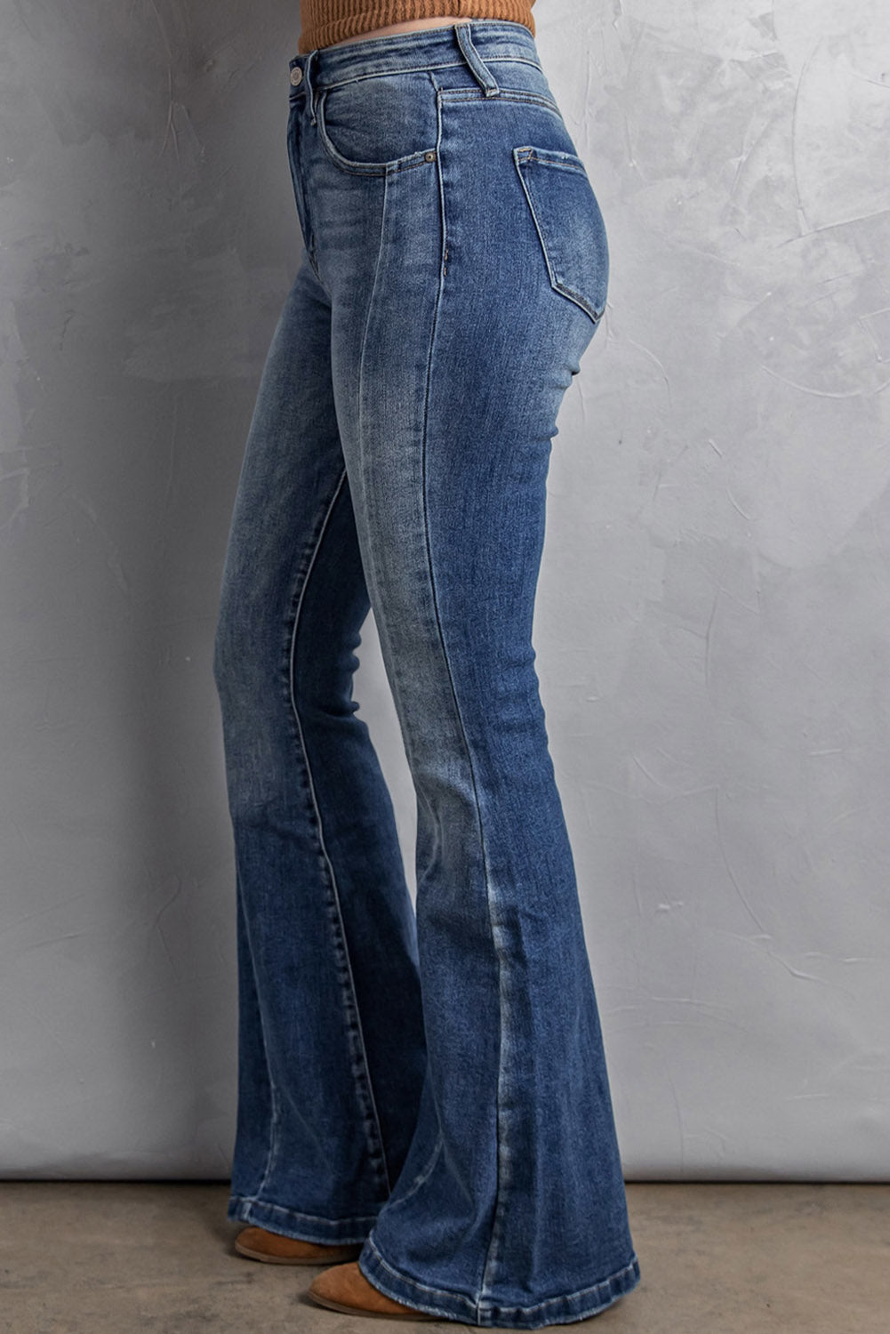 Dark Blue Plus Size Stitching Washed Flare Jeans Bottoms JT's Designer Fashion