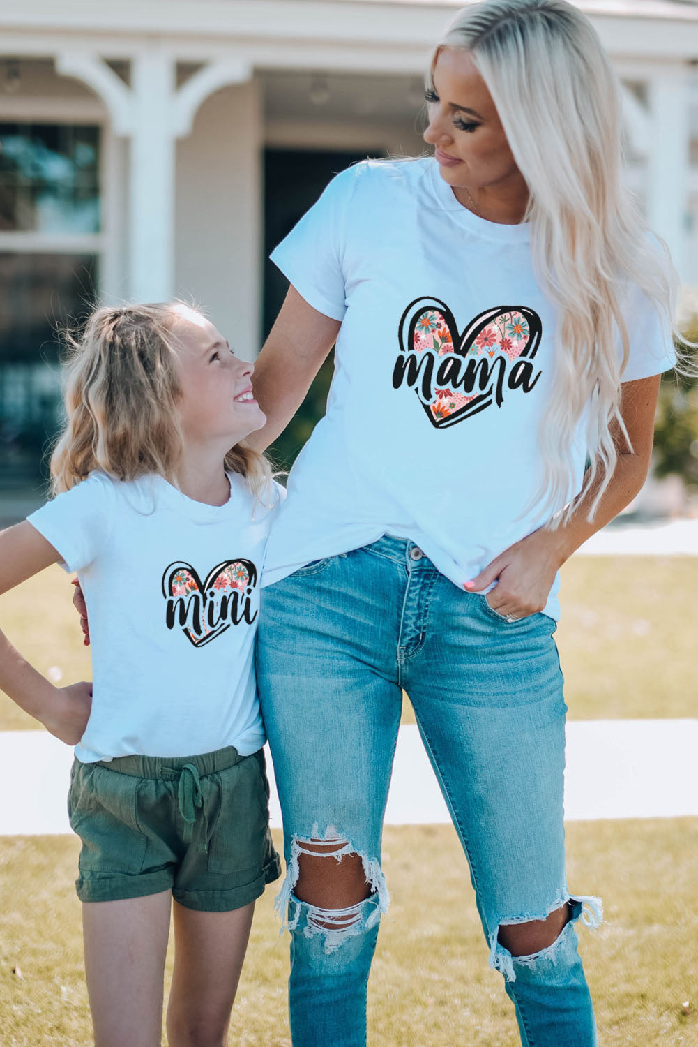 White Mama Floral Heart Family Matching T Shirt White 95%Cotton+5%Elastane Family T-shirts JT's Designer Fashion