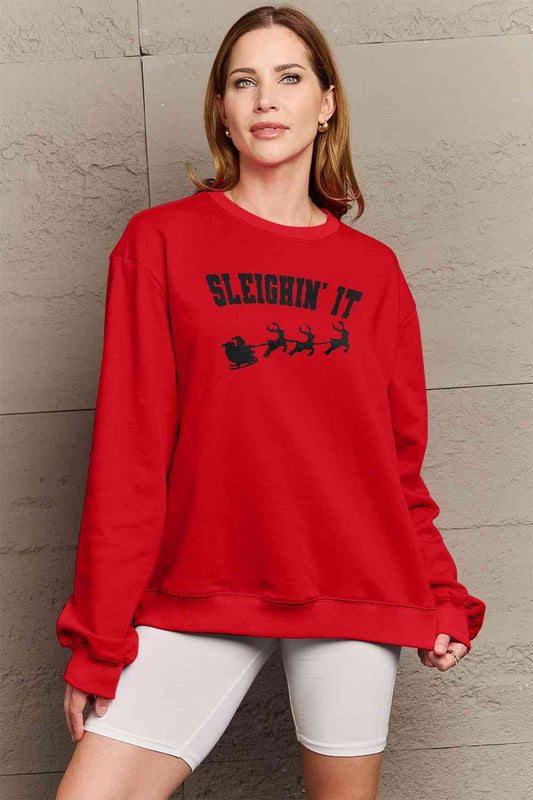 Simply Love Full Size SLEIGHIN' IT Graphic Sweatshirt Graphic Sweatshirts JT's Designer Fashion