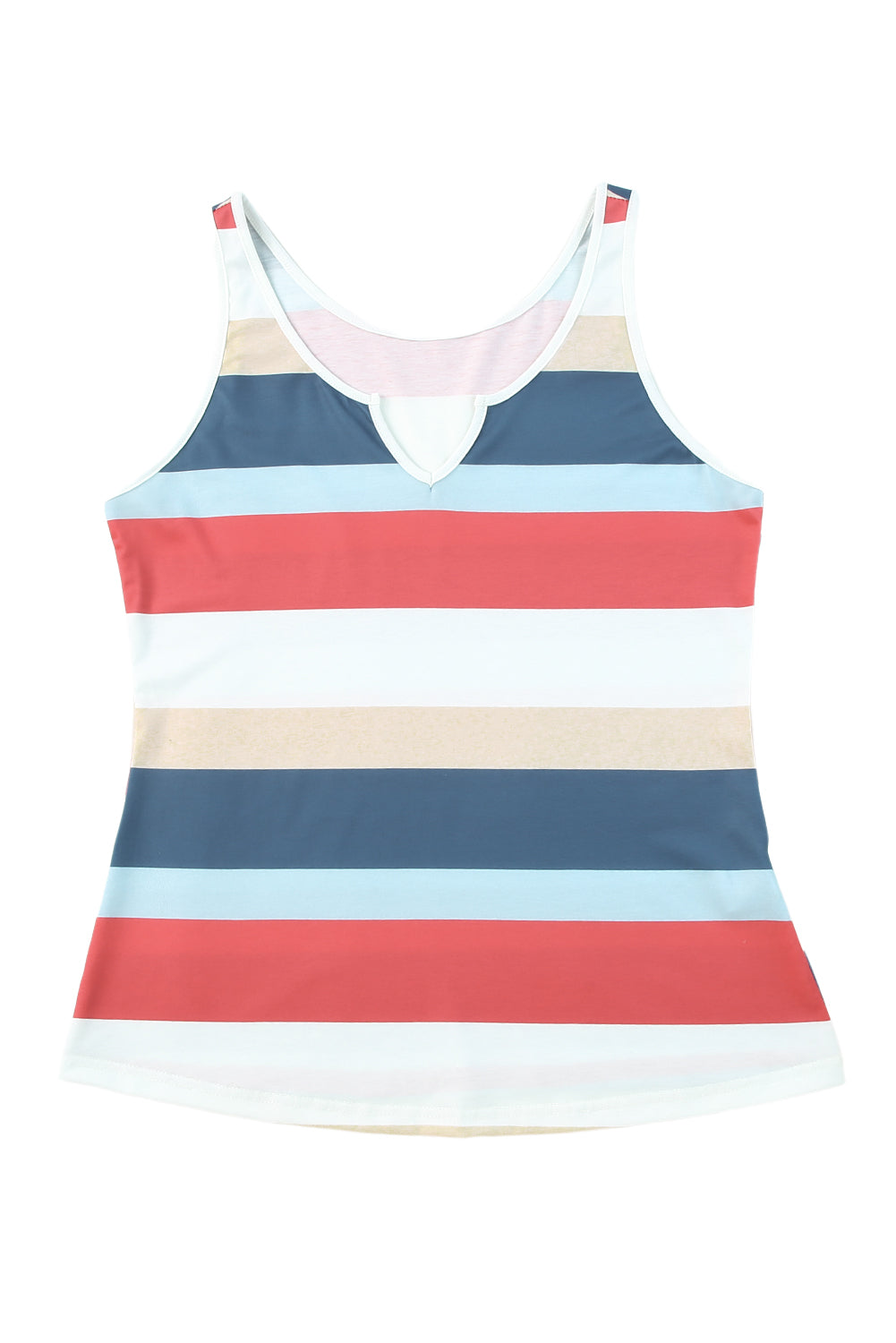 Multicolor Striped Color Block Notched Neck Tank Top Tank Tops JT's Designer Fashion