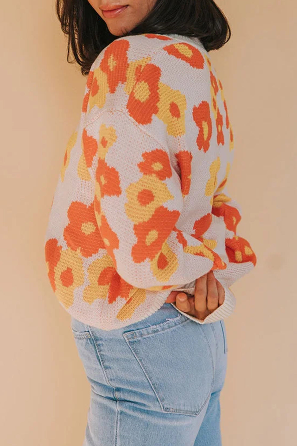 Russet Orange Vintage Floral Knitted Button V Neck Cardigan Pre Order Sweaters & Cardigans JT's Designer Fashion