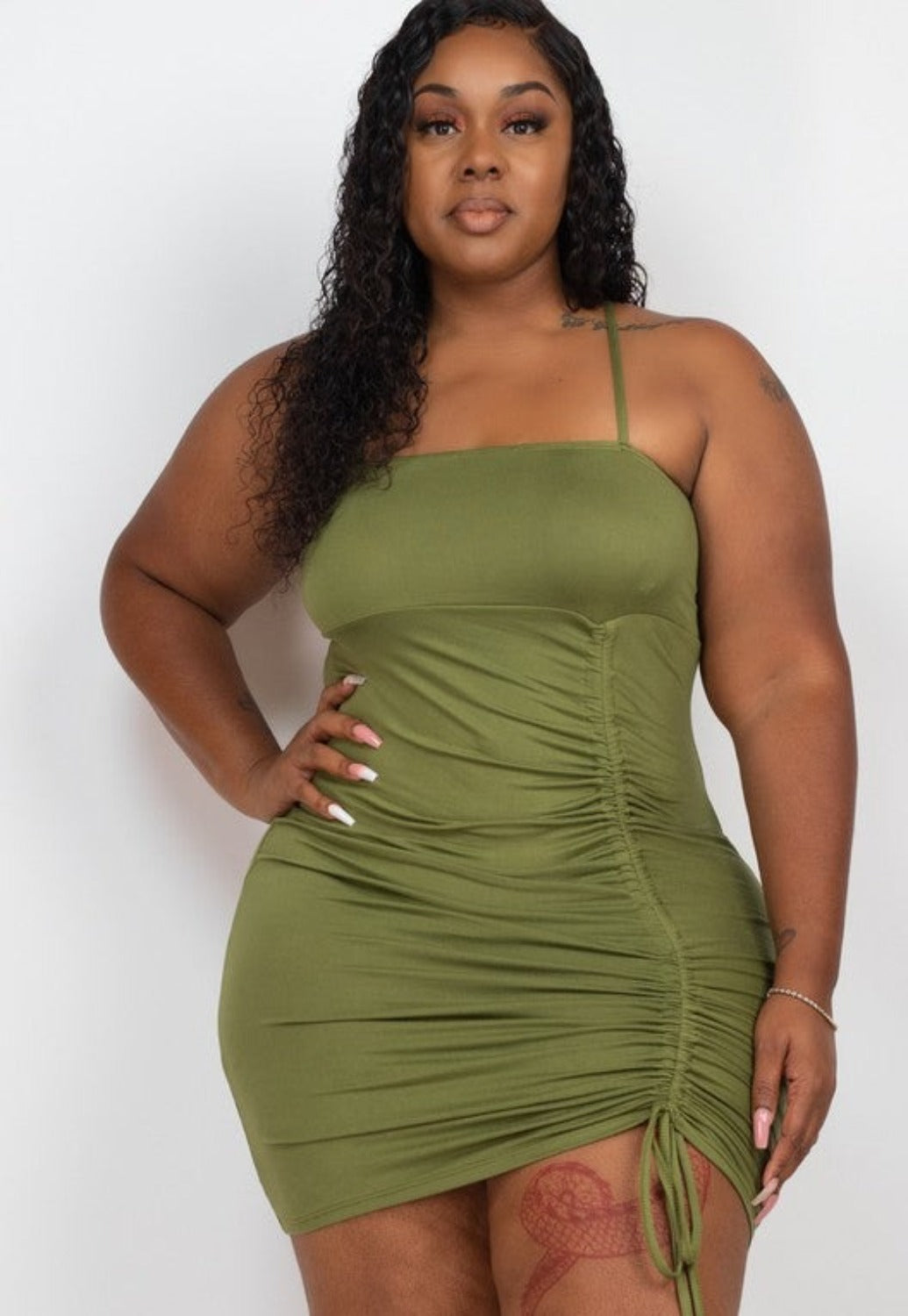 Stunning Plus Size Drawstring Minidress Olive Plus Size Dresses JT's Designer Fashion