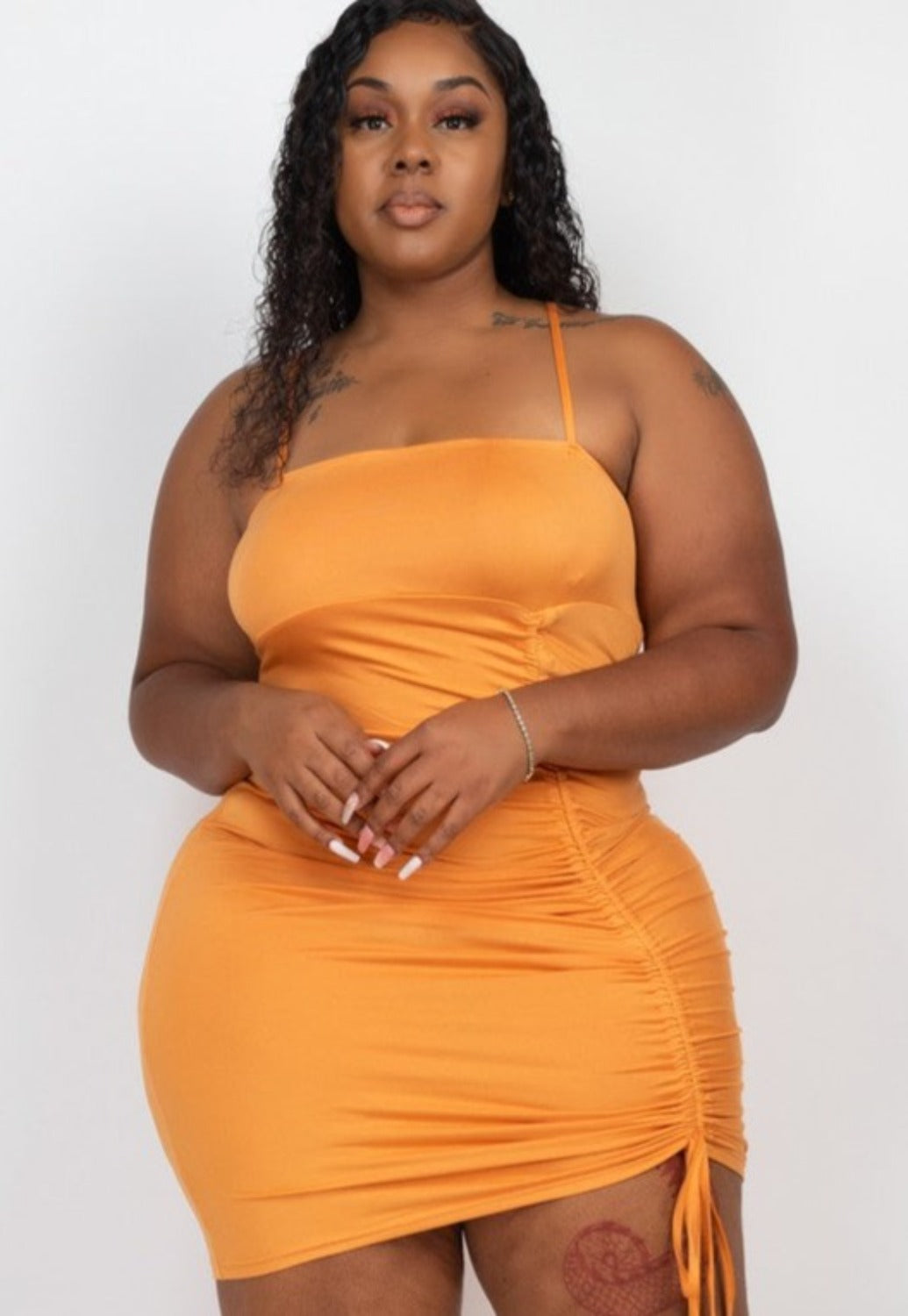 Stunning Plus Size Drawstring Minidress Gold Plus Size Dresses JT's Designer Fashion