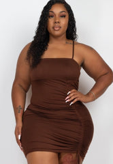 Stunning Plus Size Drawstring Minidress Chocolate Plus Size Dresses JT's Designer Fashion